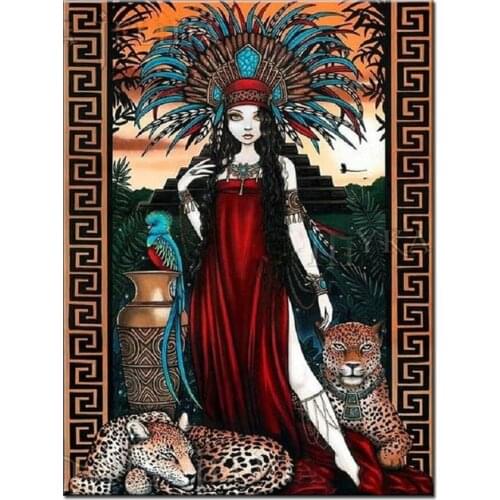 5D Diy Diamond Mosaic Egptian woman and leopard Diamond Painting Full Square Round Embroidery Sale Abstract Our Lady,I54