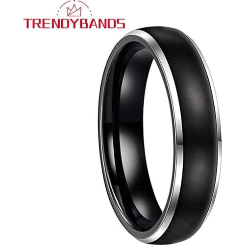 6MM Black Tungsten Carbide Engagement Rings For Women Men Wedding Band Domed Brushed Finish Comfort Fit