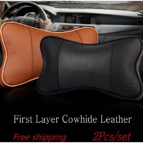 For Alfa Romeo Car headrest / Car Seat Supports Neck Auto Safety Pillow / A pair of genuine leather Car 3D Bone Neck Headrest