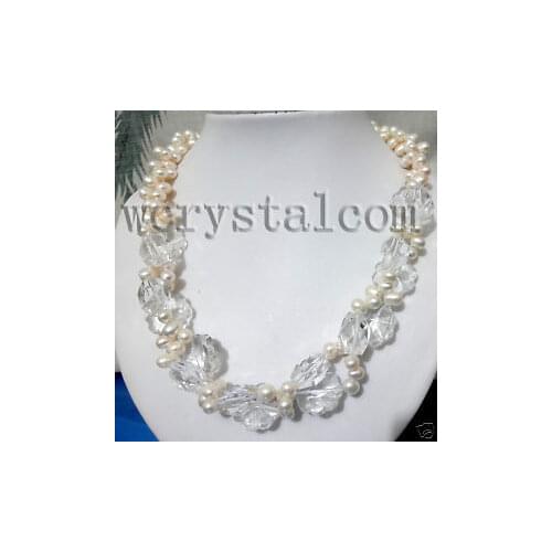 White Pearls Clear Crystal Cut Flower Necklace