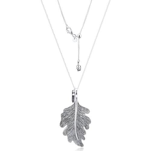 Genuine 925 Sterling Silver Chain Necklaces Oak Leaf Pendant Necklace for Women Party Wedding Jewelry Gift collier Wholesale