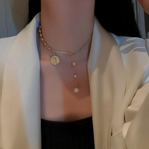 New Snake Chain Simple Pearl Necklaces For Women Vintage Fashion Gold Coin Cuban Thick Chains Steampunk Female Jewelry Gift
