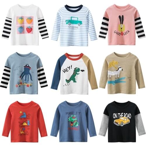 Kids Boys T-shirts Baby Girls Long Sleeve Cartoon Tops Children Autumn Spring Cotton Clothing Clothes Boy Girl T Shirts Toddler
