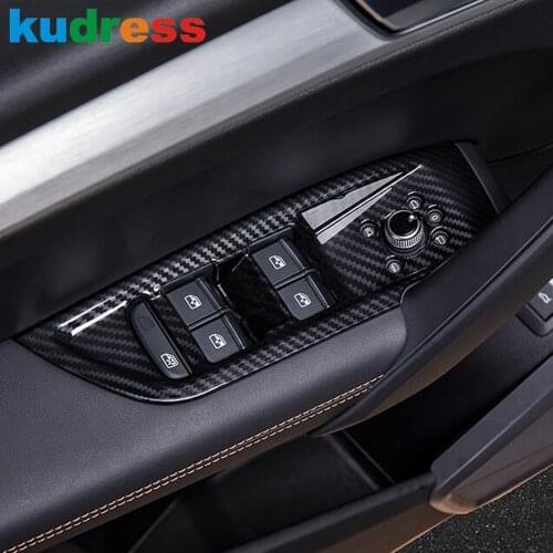 For Audi Q5 2018 2019 2020 Carbon Fiber Interior Window Lift Switch Cover Trim Door Armrest Panel Trims Car Accessories 4pcs LHD