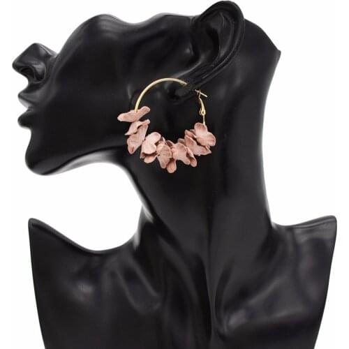 Elegant Fabric Flower Circle Hoop Earrings For Women Bohemian Exaggerate Charm Earrings For Women Pendientes Brincos Jewelry