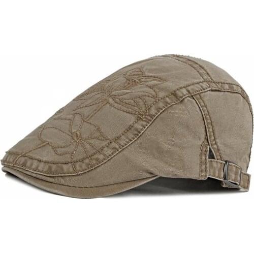 Cotton Spring Summer Flower Embroidery Newsboy Caps Flat Peaked Cap Men and Women Painter Beret Hats 105