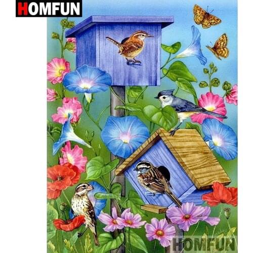HOMFUN 5D Diamond Pattern Rhinestone Needlework Diy Diamond Painting Cross Stitch "Bird flower" Diamond Embroidery A08153