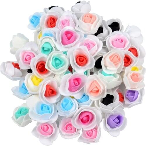 500pcs 3cm Duotone Artificial Flower Rose Heads For DIY Wreath Home Wedding Decoration Cheap Fake Foam Flowers Accessories