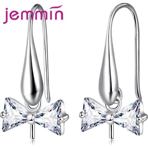 Fine Exquisite 925 Sterling Silver Drop Component U Bow Tie Shape Hook White Earrings Making Accessories