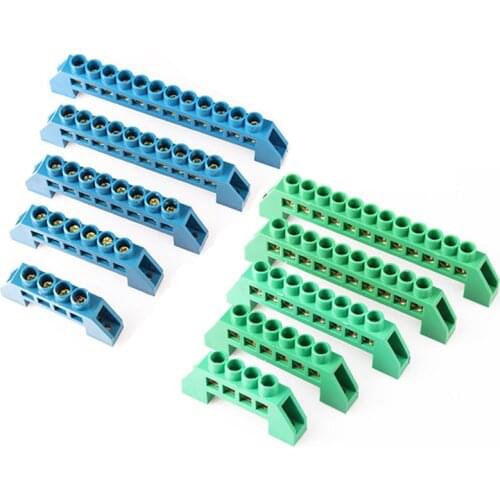 1Pcs Green Blue Screw Brass Din Rail Terminal Block Earth and Neutral Blocks 4Pin 6Pin 8Pin 10PIN 12PIN