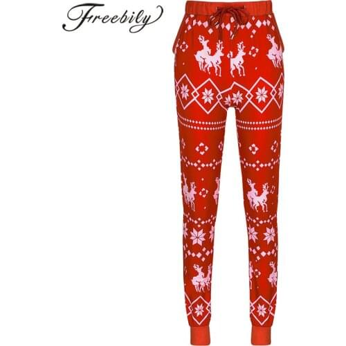 Women Men Unisex Christmas Deer Print Costume Jogger Pants Drawstring Geometric Trousers Bottoms With Pocket Casual Lounge Wear