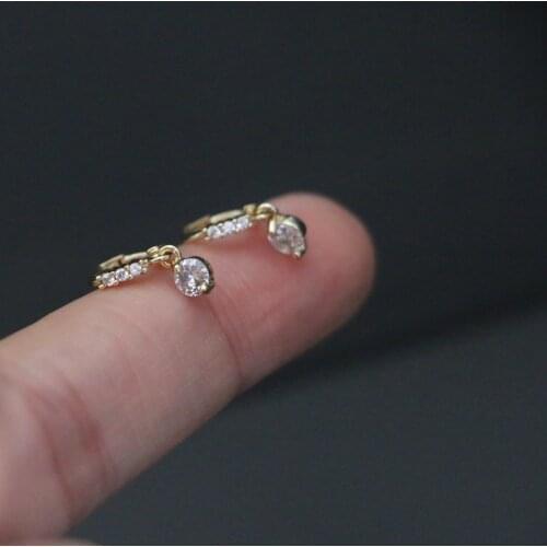 Cute Tiny Zircon Circle Hoop Ear Cartilage Cuff Earring for Women Classic Geometric Drop CZ Closed Round Copper Ear Jewelry