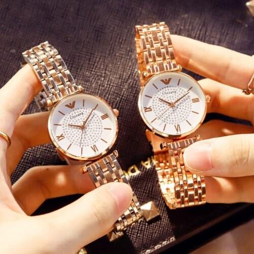 Fashion Rose Gold Ladies Watch Ins Popular Elegant Waterproof Female Quartz Wristwatch Mesh Strap Unique Starry Sky Design Clock