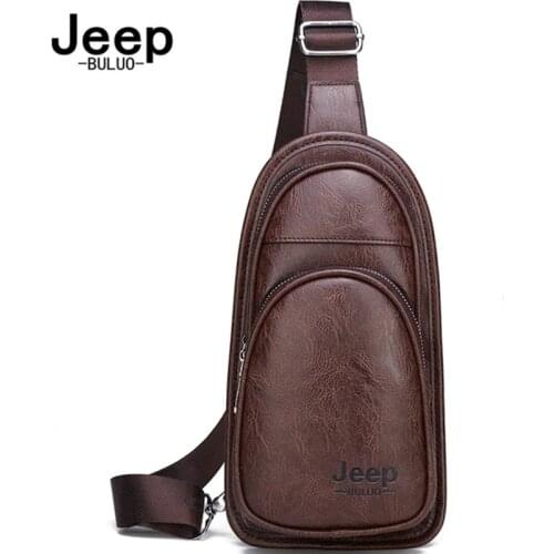 JEEP BULUO Famous Brand Men Crossbody Bags Fashion High Quality Leather Chest Bag For Young Man Casual Male Sling Bags Travel