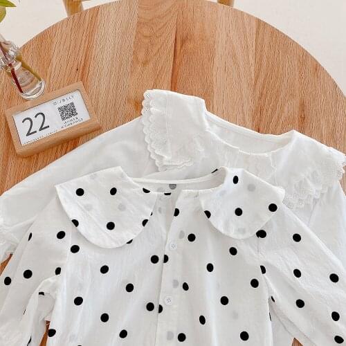 New Spring Autumn Baby Girls Fashion Simple Shirt White and Dot Optional