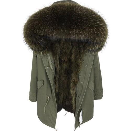 2020 fashion new womens clothing Detachable raccoon fur lining Parker Medium long coat Fur collar coat winter clothing