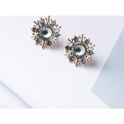 Charm Female Black Zircon Small Earring Real 925 Sterling Silver Stud Earrings For Women Cute Crystal Snowflake Wedding Earrings