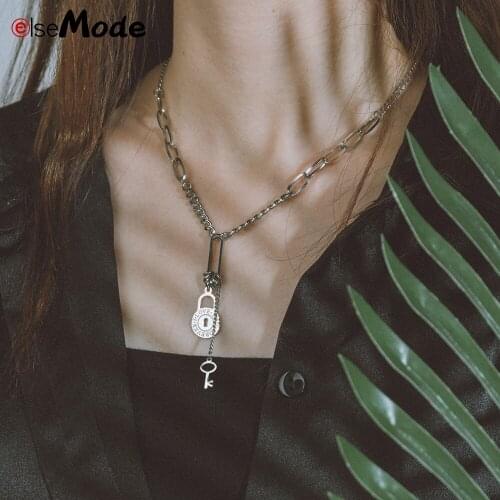 ELSEMODE I Love You Lock Key Necklace Never Fade Stainless Steel Punk Choker Necklace Collar Statement Jewelry Gift