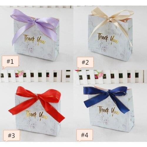 500PCS marble paper gift boxes foiling THANK YOU bridal shower gift bags with ribbon SN1510