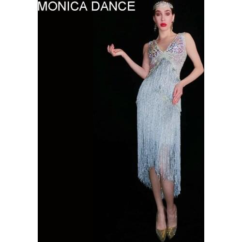 Custom Silver Tassels Rhinestones Fringe Bottom Dress Bar DS DJ Dance Women Singer Outfit Dress Evening Birthday Celebrate Dress