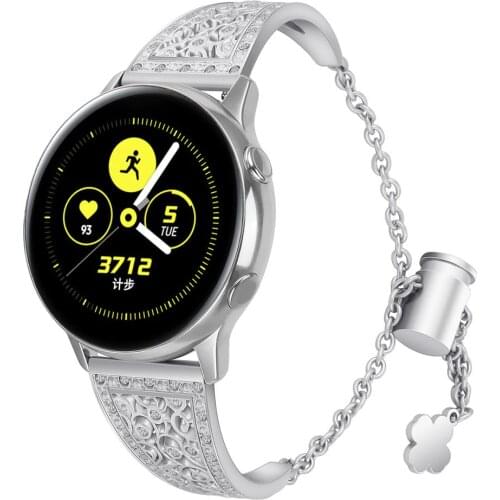 Bling Rhinestone Floral Strap For Samsung Galaxy Watch 46mm 42mm Band Stainless Steel Watchbands with Adjustable Metal Buckle