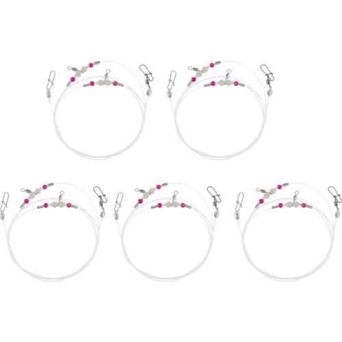 5x High-Strength Nylon Fishing Wire Leaders with Stainless Steel Snaps Copper Swivels Luminous Beads Fishing Accessory Lead Core