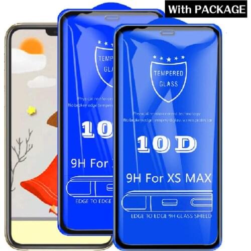 10pcs/lot Tempered Glass For iPhone XS Max XR X 8 7 6S plus 11 PRO MAX Screen Protector Film Glass Full Cover 10d Retail package