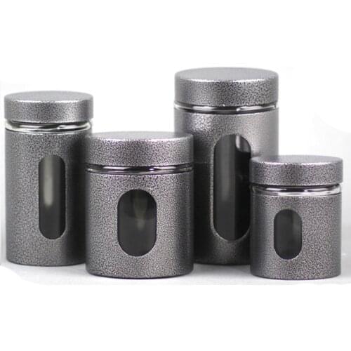 Xin Jia Yi Packaging Stainless Steel Glass Box Tube With Window Tea Coffee Sugar Nuts Airtight Jar Storage Glass Container Bin