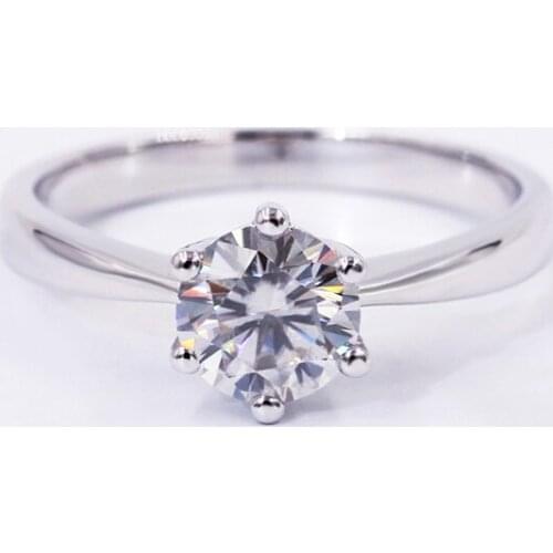 Tianyu Gems Classic Moissanite Silver Solitaire Rings 5.0/6.5mm Round White Diamond Band Rings Jewelry Wedding Gifts for Women