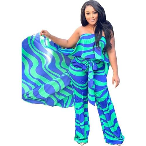 VAZN 2021 Hot Chiffon Sexy Club Holiday Boho Summer Joker Sleeveless Off Shoulder Women High Waist Wide Leg Jumpsuits