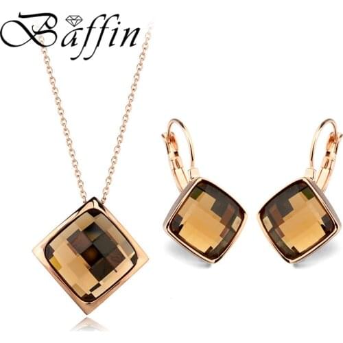BAFFIN 2018 Vintage Square Jewelry Sets Austrian Crystals Pendant Necklaces Piercing Earrings Gold Color Joyas For Women Gifts