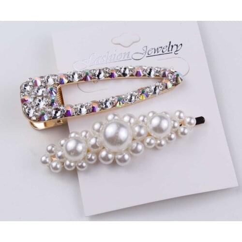 2/4Pcs 1Set Pearl Rhinestone Hair Clip For Women Geometric Pins Fashion Barrettes Metal Flower Hair Pin Hair Accessories
