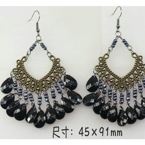 Ethnic style retro court black water drop Korean temperament earrings wild exaggerated long tassel pendant earrings female