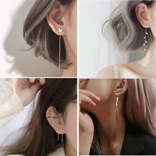 2021 Korean Earings Geometric Block Long Tassel Bar Drop Earrings for Women Minimalism Personality Ear Line Dangle Jewelry Gift