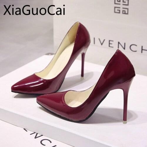 Newest Nude Color Women High Heels Pumps Thin Heels Work OL Shoes Patent Leather Office Female Pumps