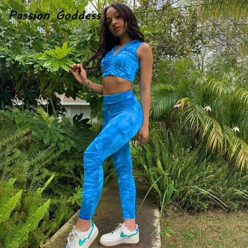 Women Casual 2 Piece Skinny Suit Zipper Fly Crop Top High Waist Elastic Leggings Workout Tracksuit Fitness Set Two Piece Outfits