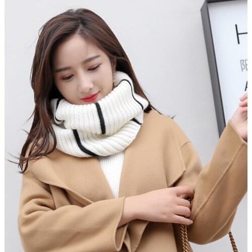 Women Warm Snood Scarf Winter Thick Fashion Knitted Infinity Scarf Neckwarmer Circle Ring Soft Solid Color Striped Couples Scarf