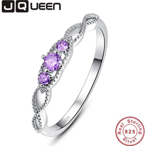 JQUEEN Round Amethyst Beading Infinity White Zircon Rings For Women Silver Ring 925 Jewelry Pave Setting Crystal Jewelry