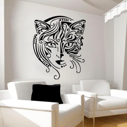 ZOOYOO Creative Design Home Decor Cat Women Wall Sticker Living Room Removable Art Vinyl Wall Decal Black