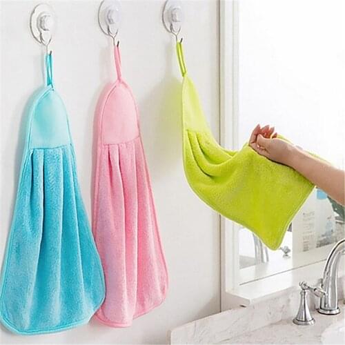 1PC Coral Velvet Hand Towel Super Absorbent Hanging Cloth Kitchen Dish Cloth Household Cleaning Wiping Towel 3320cm