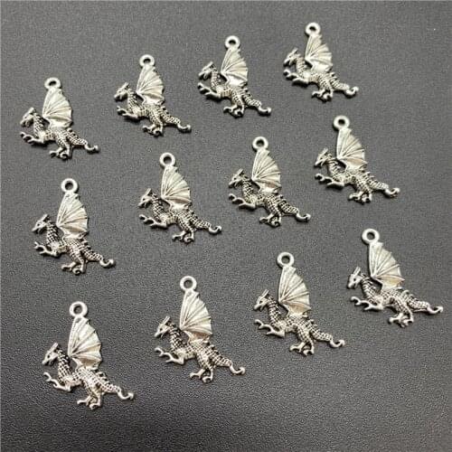 10pcs 15x25mm Alloy Beads Cap Ancient Silver Charms Dragon Shape Pendant Charms For Jewelry Making DIY Accessories