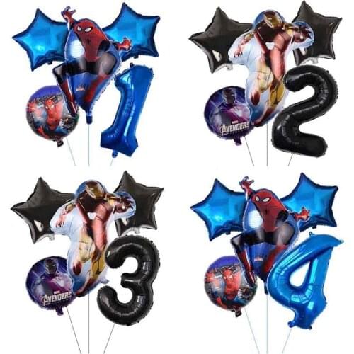 5pcs The Avengers Spiderman iron Man Foil Balloons Blue 32inch Number Balloon Kids Birthday Party Decor Baby Shower Supplies