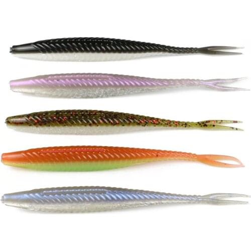 5Pcs Split Tail Soft Fishing Baits 12cm 7g Double Colors Silicone Bait Soft Grub Bait Bass Perch Fish Lure