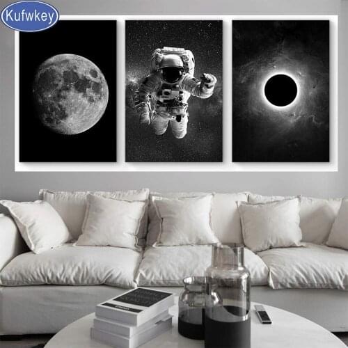 Astronaut Grand Eclipse Moon Diamond Painting full square round drill 3d Diamond Embroidery mosaic diamond art 3 piece set