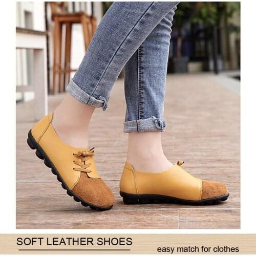 Genuine Leather Shoes Woman Spring Summer Lady Shoes Slip On Ballet Casual Flat Sneakers Women Oxford Soft Laceup Shoe Plux Size