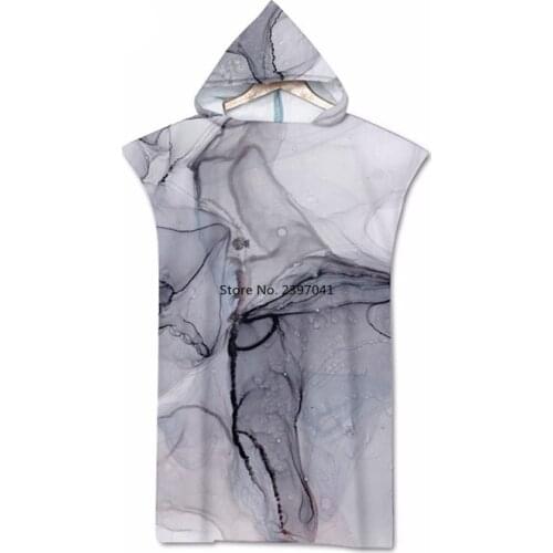Marble Print Microfiber Hooded Bath Towel unisex Changing Robe Poncho Surf Towel for Swimming Outdooor Bathrobe Wetsuit