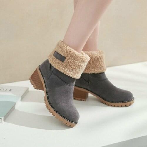 Dwayne Boots Women Winter Shoes Faux Fur Snow Boots Fashion Square High Heels Ankle Boots 5 Color Plus Size 34-43 Drop Shipping