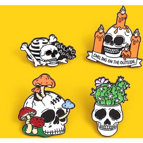 New Halloween Decoration Jewelry Gifts Badge Candlestick Skulls Enamel Pins Fashion Skeleton Potted Plants Lapel Brooches
