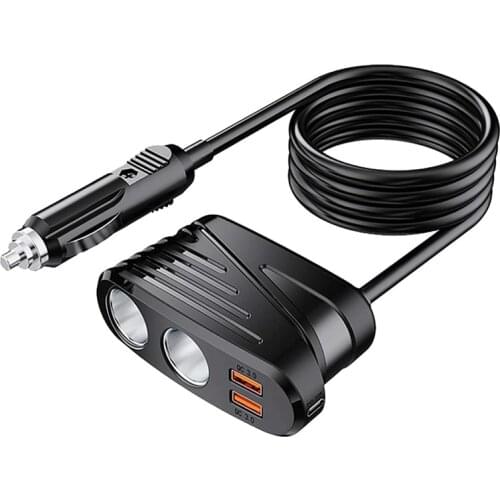 Quick Charge 3.0 Car Charger 120W 2-Way Splitter Power Adapter Socket Extension with Dual USB for Dashcam, Phone
