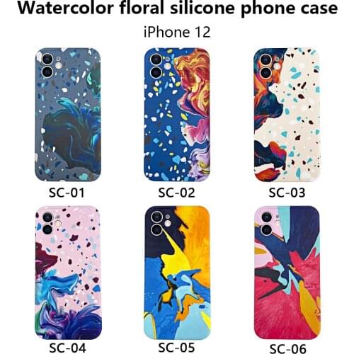 Watercolor graffiti ink painting Soft Liquid Silicon Phone Case For iPhone7 8 Plus X XS XR 11 12 Pro Max Camera Protection Cover